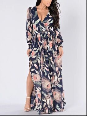 Fashion Nova feather maxi dress size medium